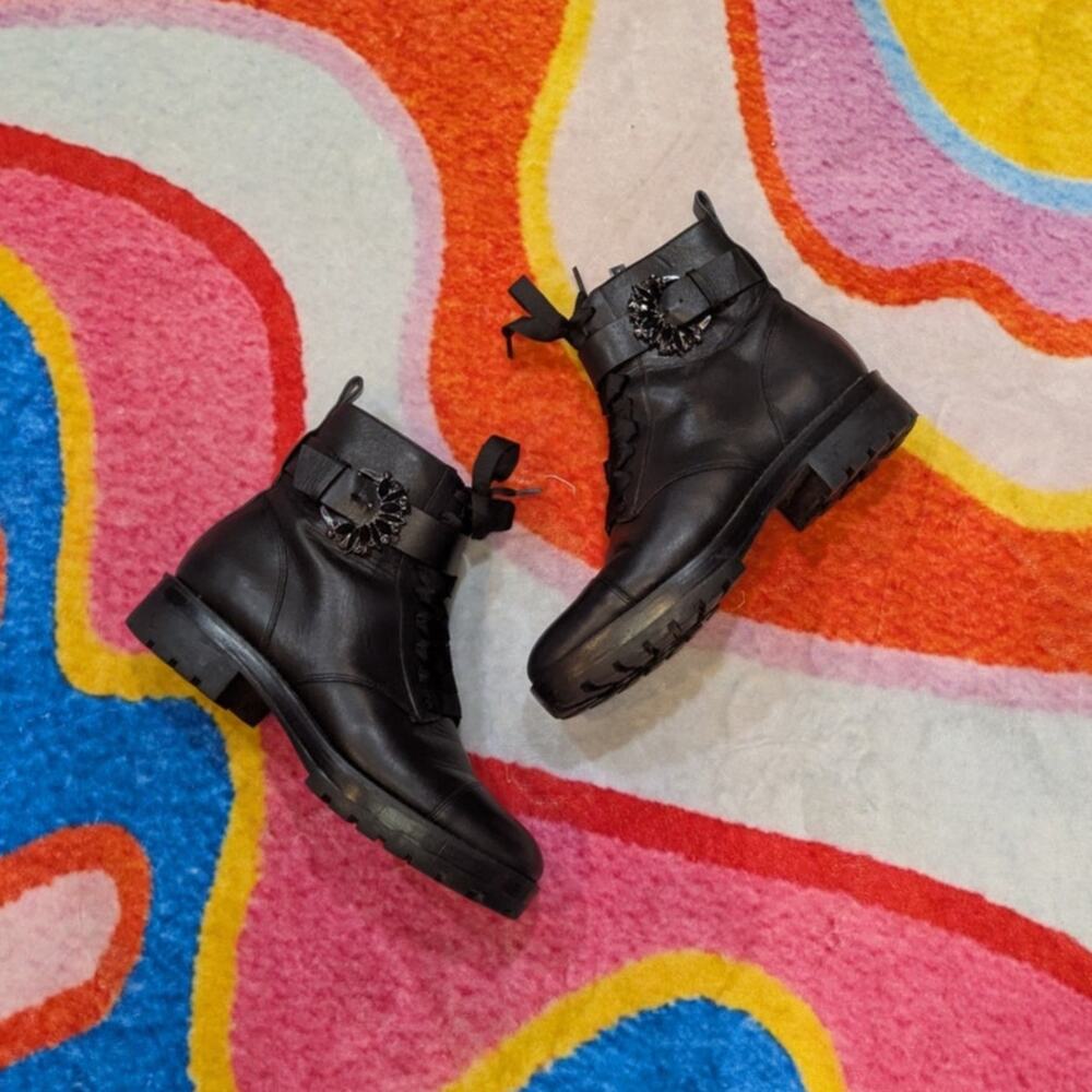 Michael Kors Black Leather Ankle Boots Crystal Buckle size 8.5